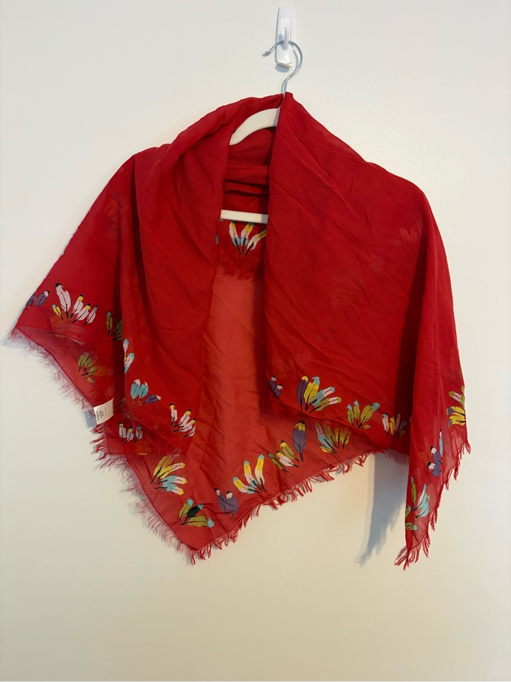 Madewell, 1937 Accessories Red Cotton and Silk Feather Print Scarf